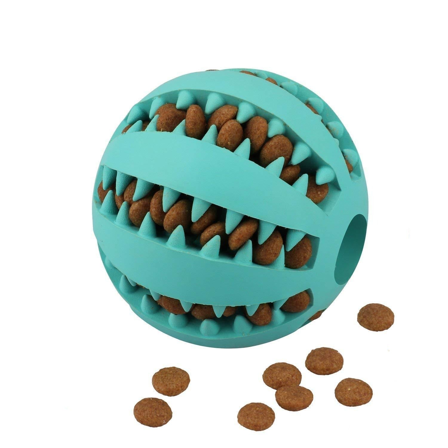 Dog Treat Toy Ball 2-Pack - Interactive Tooth Cleaning Rubber Ball For Puppies & Dogs