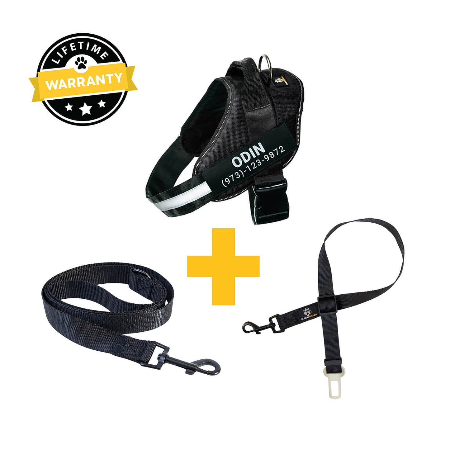 Personalized  Harness + Leash + Safety Seat Belt BUNDLE