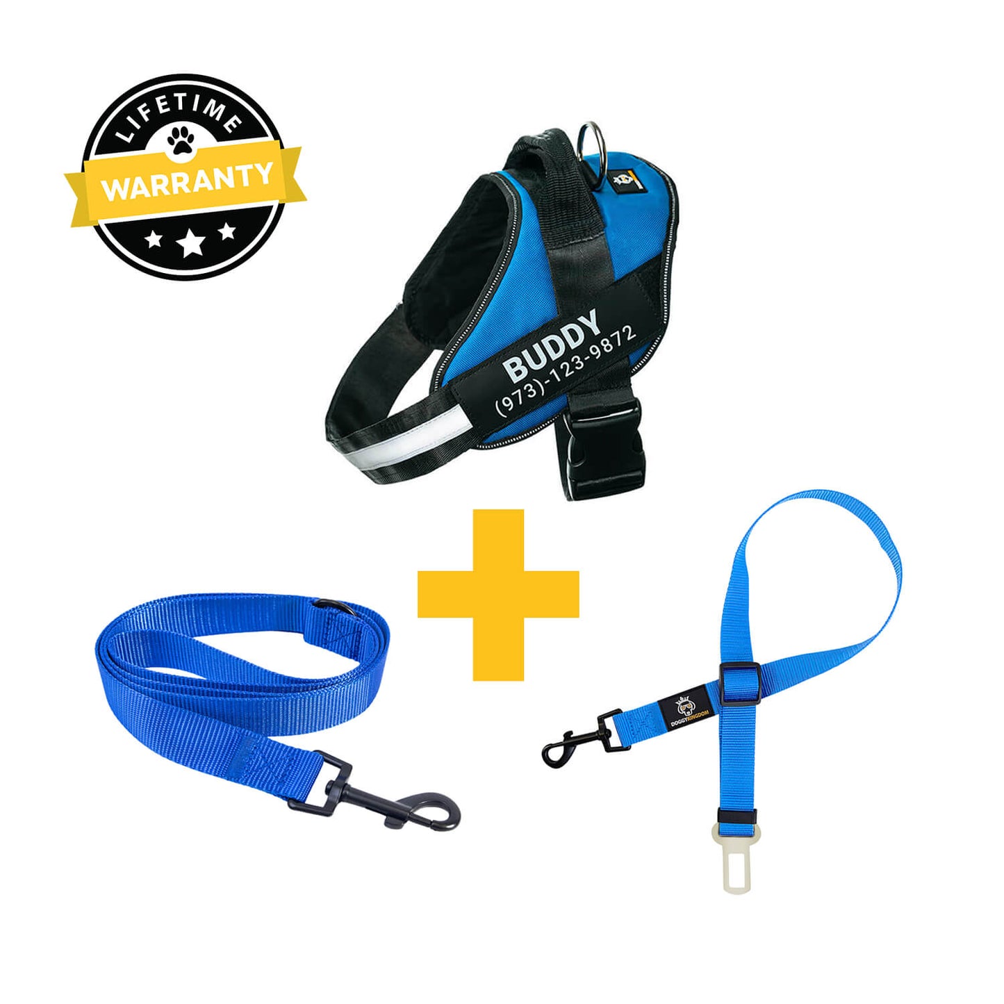 Personalized  Harness + Leash + Safety Seat Belt BUNDLE