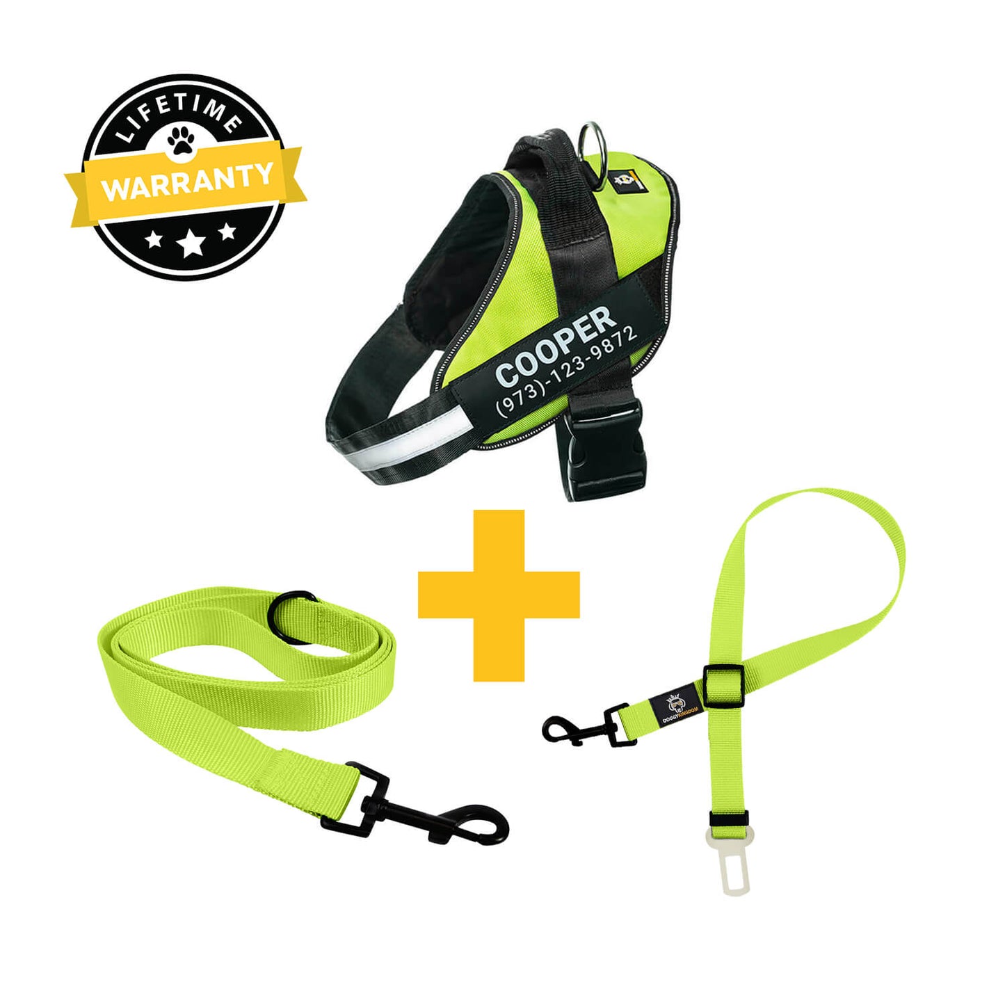 Personalized  Harness + Leash + Safety Seat Belt BUNDLE