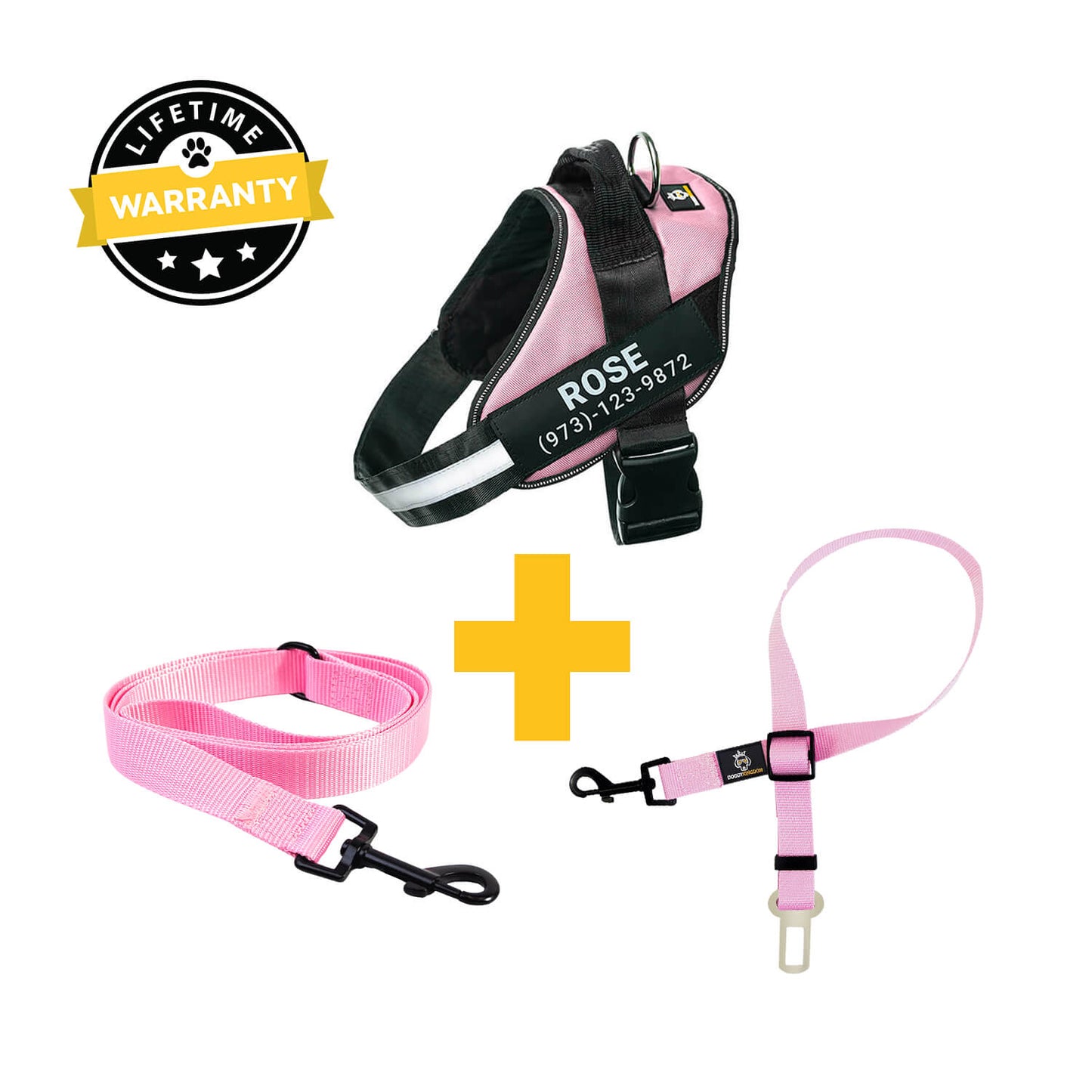 Personalized  Harness + Leash + Safety Seat Belt BUNDLE