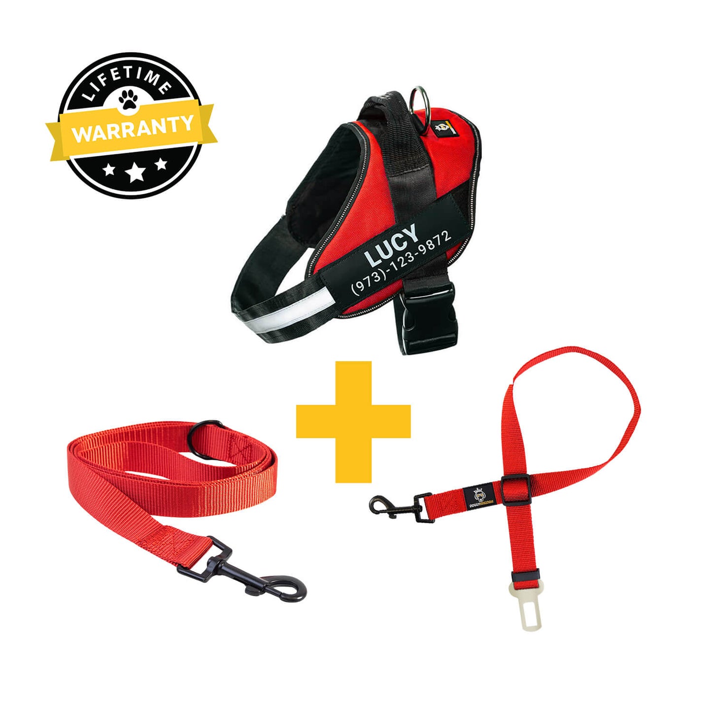 Personalized  Harness + Leash + Safety Seat Belt BUNDLE