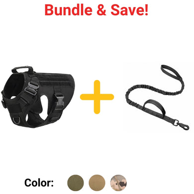 Tactical Harness & Tactical Double Handle Heavy Duty Leash BUNDLE
