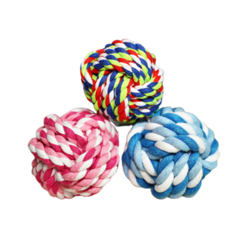 three cotton dog toy balls to play and clean their teeth with health and act benefits.. 