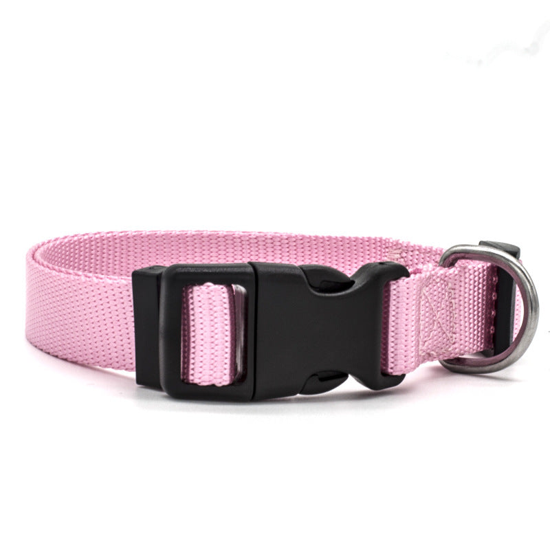 Pink high quality nylon dog collar with stainless steel D-Ring.