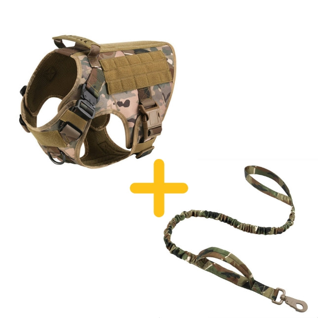 Tactical Harness & Tactical Double Handle Heavy Duty Leash BUNDLE